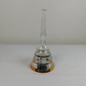 Crystal Clear Industries Glass Bell Hand Cut Mouth Blown Hungarian Floral Gold